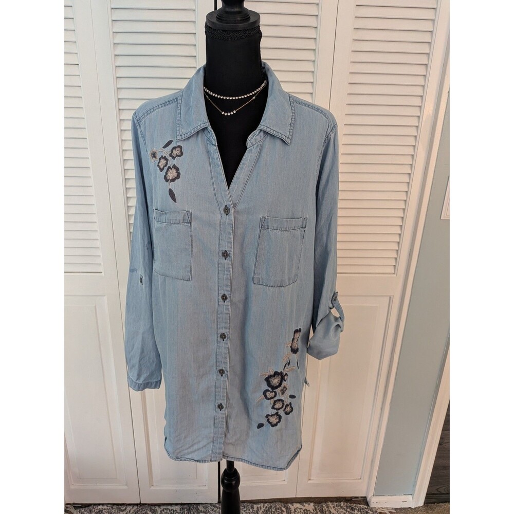 Avenue Top Women 18/20 Chambray Denim Button Up Embroidery Country Western Shirt